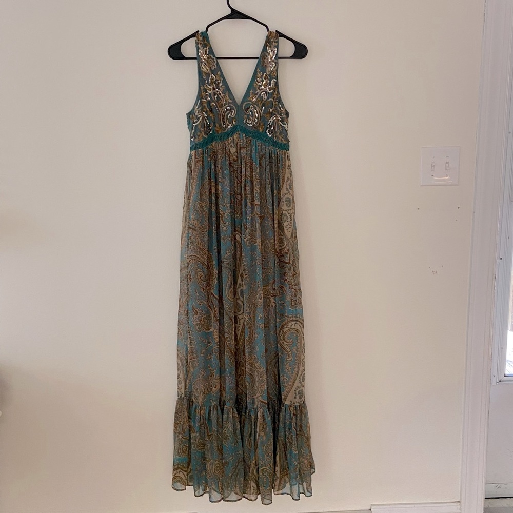 Anthropologie Ranna Gill Beaded Paisley Maxi Dress